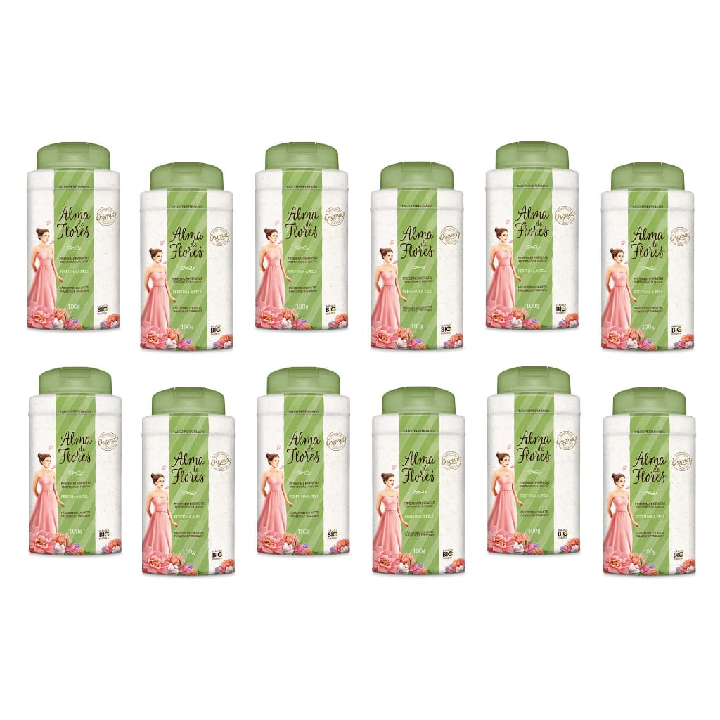 Kit 12 Talco Alma De Flores Classico Perfumado - 100g