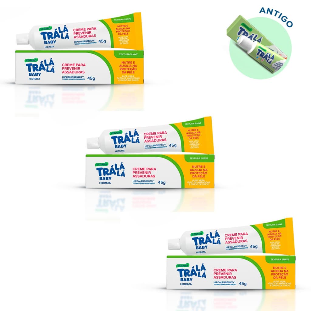 Kit 3 Cremes Pomadas Para Prevenção de Assaduras Hidratante 45g Trá Lá Lá Baby