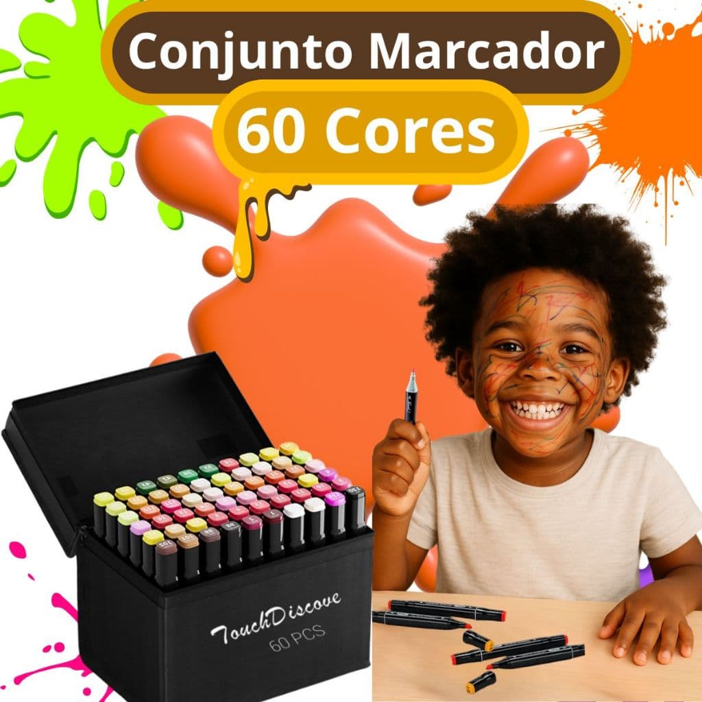 Estojo 60 Canetinhas Marcadores Marca Texto Ponta Dupla Fino para Colorir pintar brincar aquarela