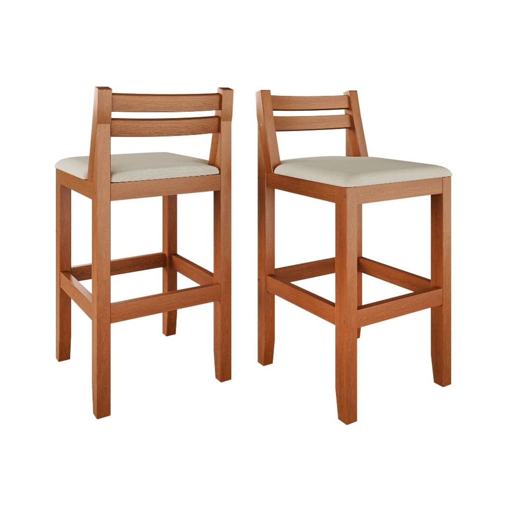 KIT 2 PEÇA DE Banqueta Alta Decorativa Com Encosto Para Cozinha Balcão e Bistro Base De Madeira