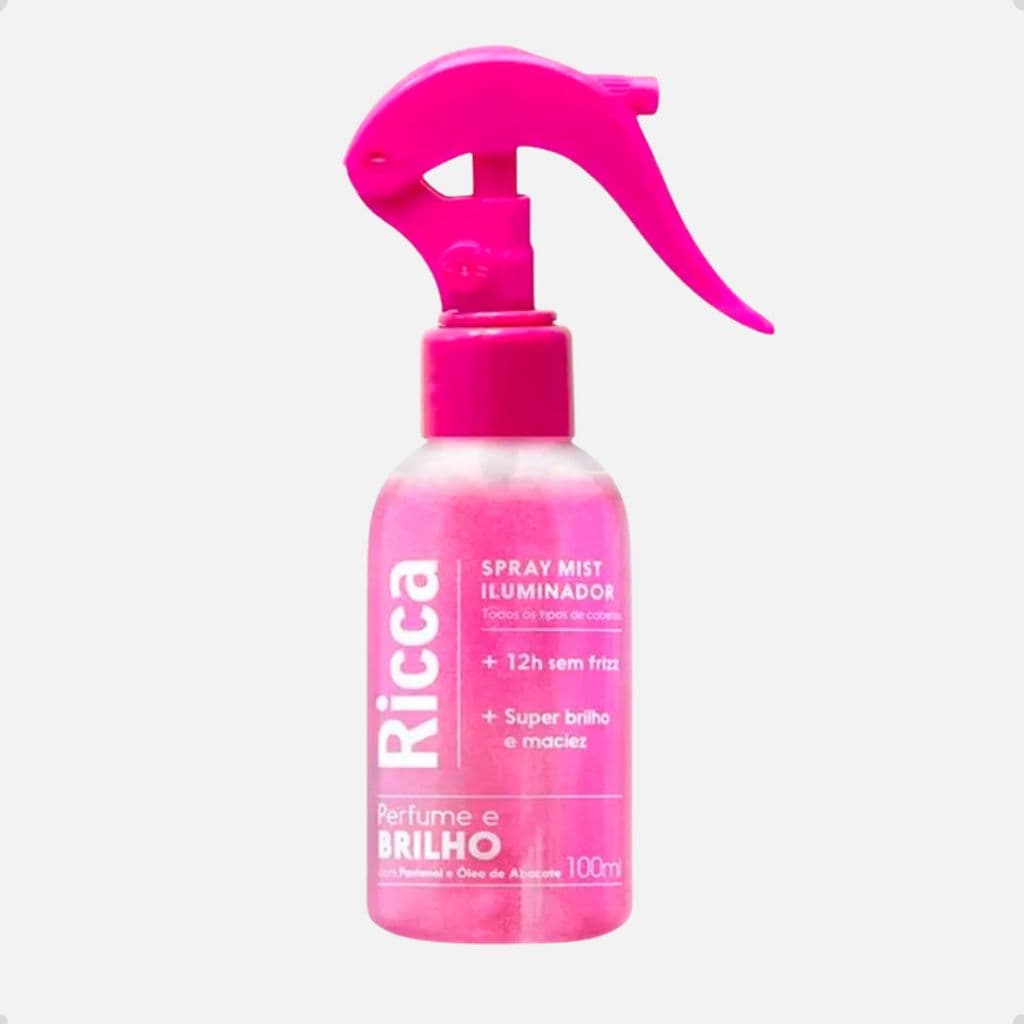 Spray Iluminador Ricca Mist 100ml Perfume Brilho Controle Frizz Hidratação Cabelos sem sulfato