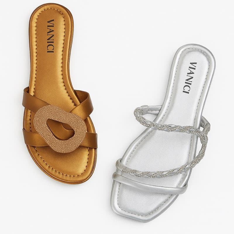 Rasteira Feminina Kit com 2 Pares Calce Fácil Estilosa Strass Moda Blogueira TikTok Estilosa Virgínia