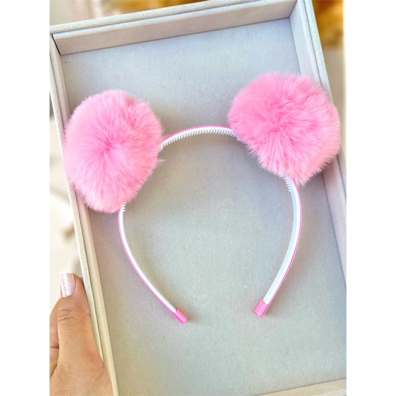 Tiara cabelo infantil pompom pelúcia menina