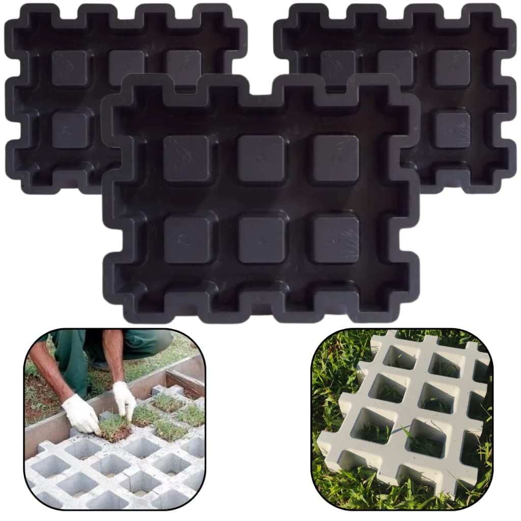 Kit c 3 Molde Concregrama Pisograma 43x33x7 Plastico p Fabricar Bloco Concreto Artefato Grama Jardim