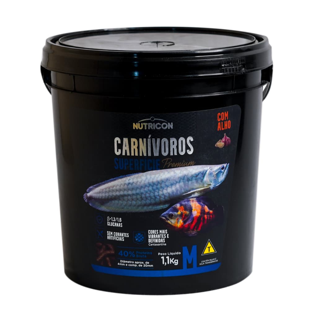 Balde Ração Para Peixes Carnívoros Superfície M 1,1 Kg Nutricon