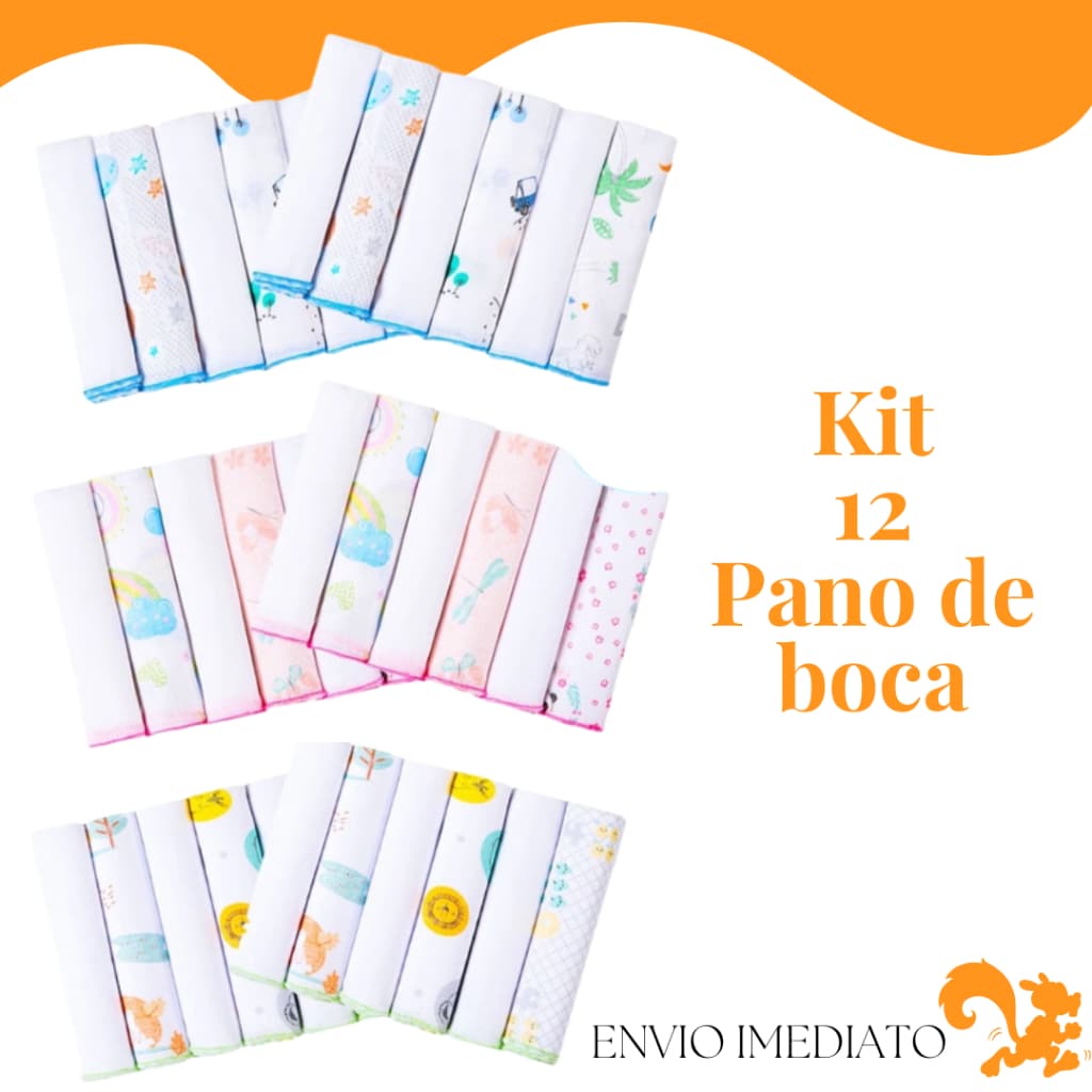 Kit 12/6 Pano de Boca Paninho Fralda de Bebe 100% Algodão 30cmx30cm