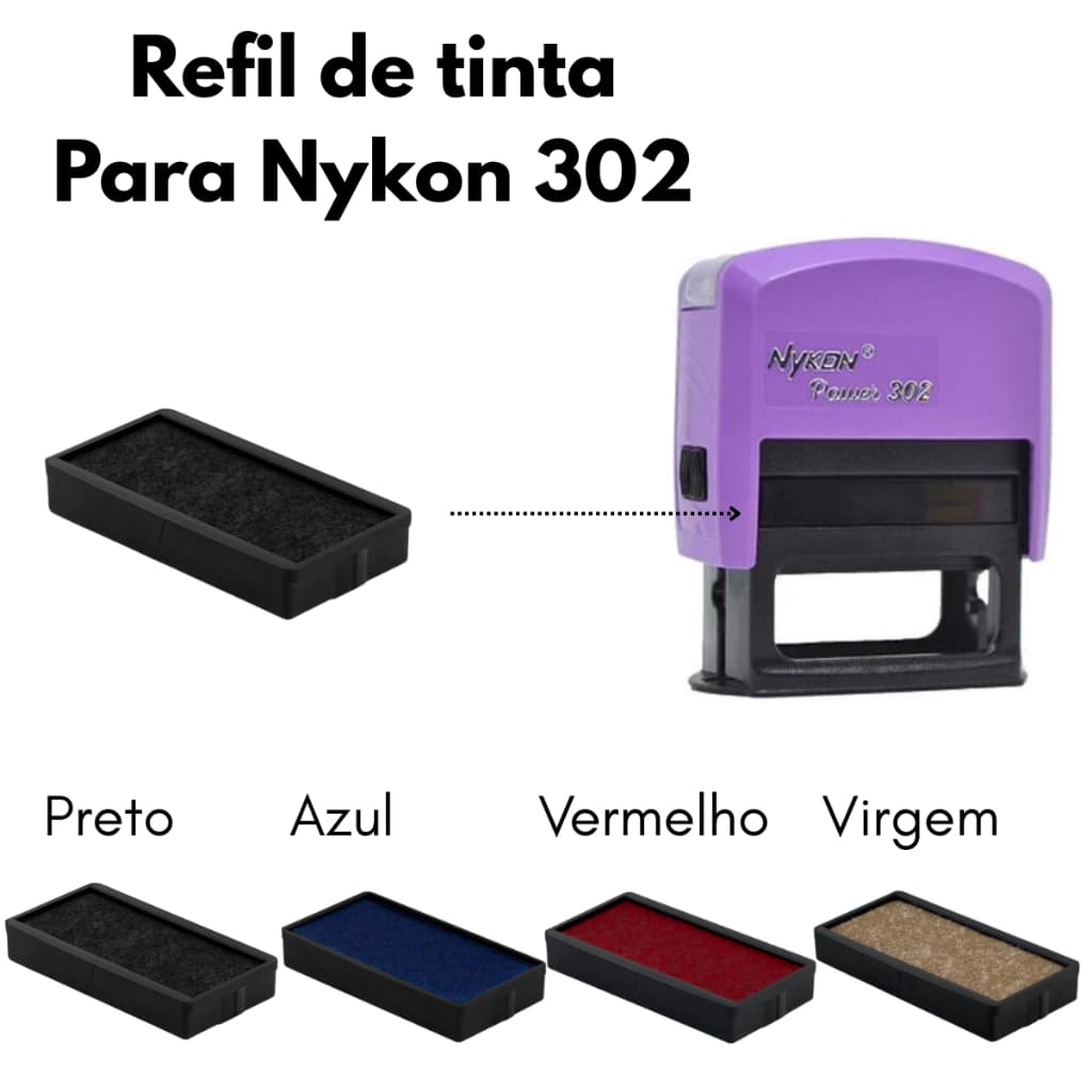 Refil de tinta para carimbo Nykon 302 (36x12mm) - Cores preto, vermelho, azul, refil sem tinta