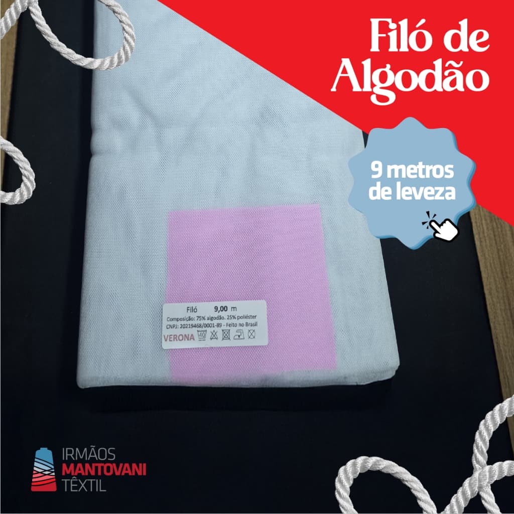 Filó de Algodão Verona – Peça 9m x 1,10m | Faz 12 Véus, Casamento, CCB