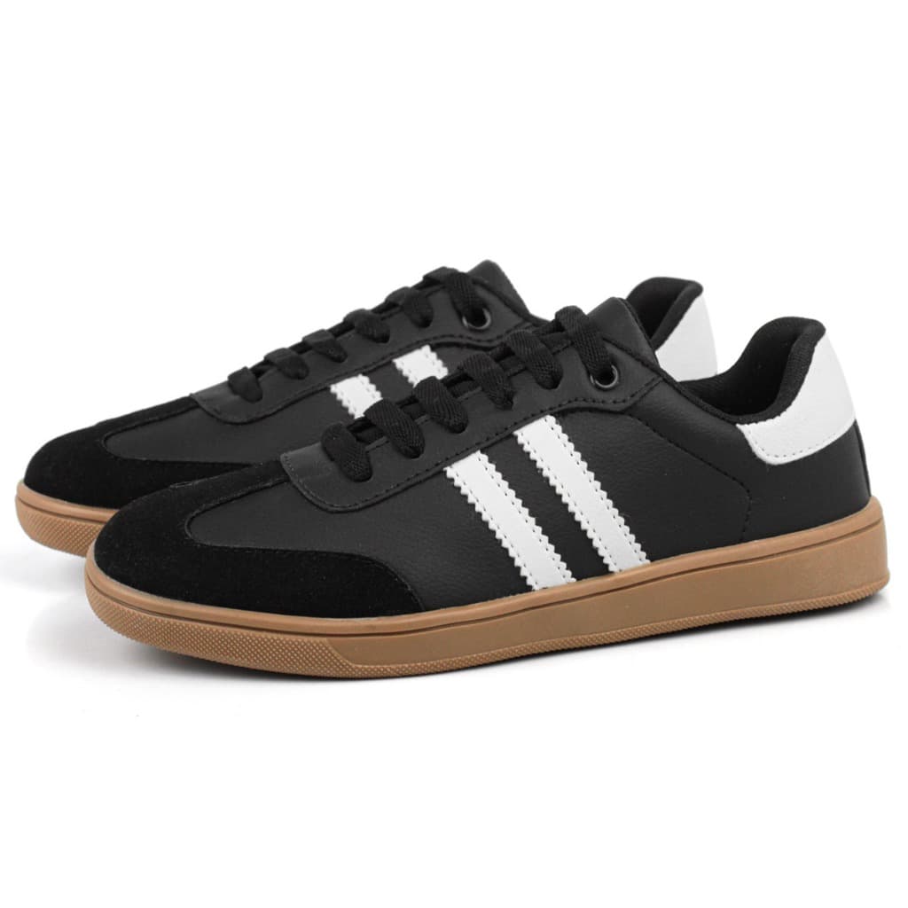 Tenis Feminino Preto Com Listras Brancas Tênis Casual Confortável Samba Pagode tenis feminino preto casual moderno