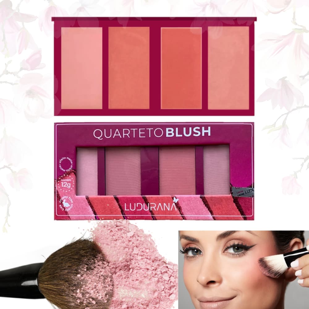 Quarteto de Blush 4 Cores - Ludurana Efeito Matte - Paleta Compacta - Blush