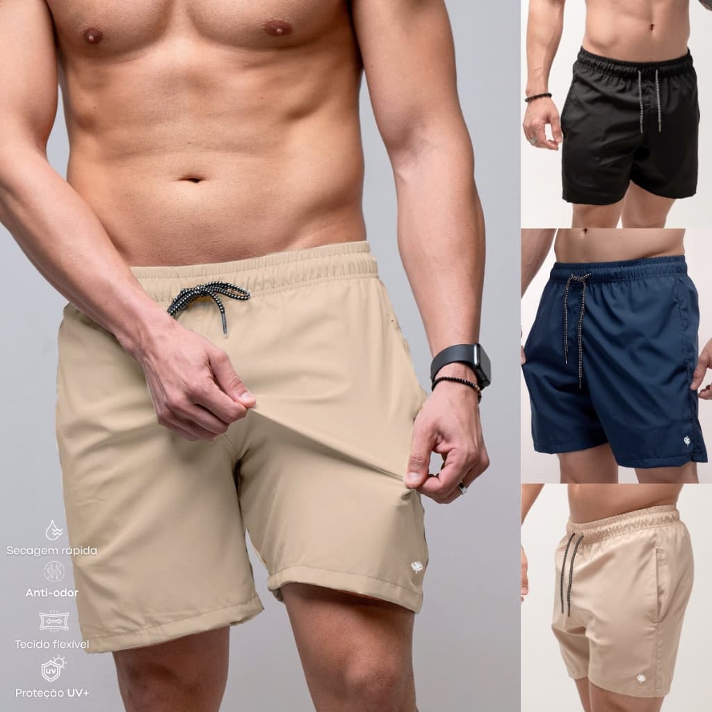 Short Masculino Bermuda Microfibra Tactel Elastano Academia Treino Praia Verão