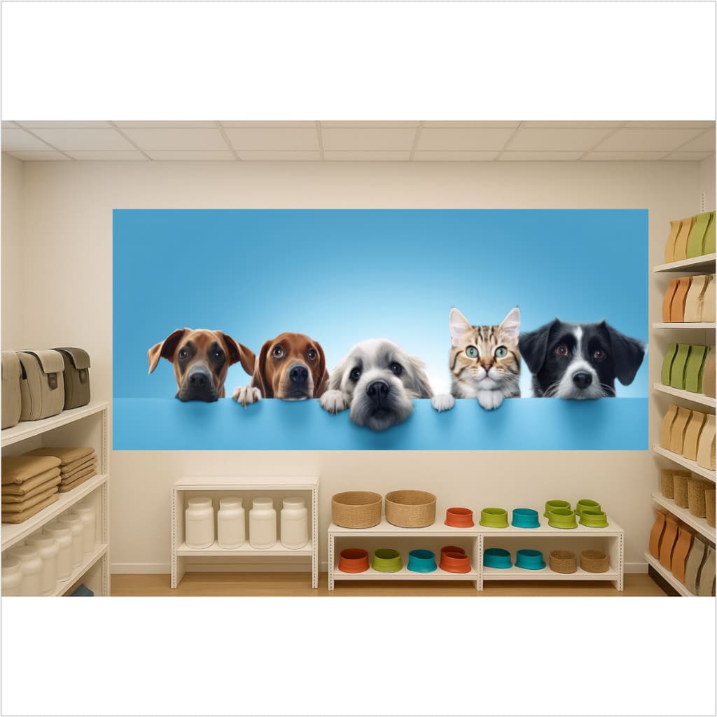 Adesivo Decorativo Pet Shop Veterinário Painel Vitrine Parede Cachorro Gato Banho Tosa Casa Ração