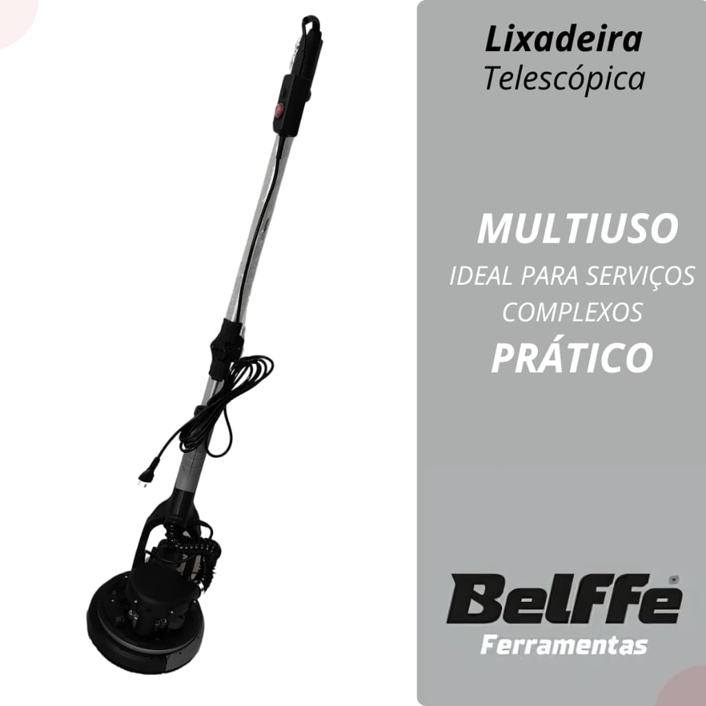 Lixadeira Telescópica Parede E Teto C/ Led 780W 6 Lixas E Coletor de Pó Braço Extensível Belffe 220V