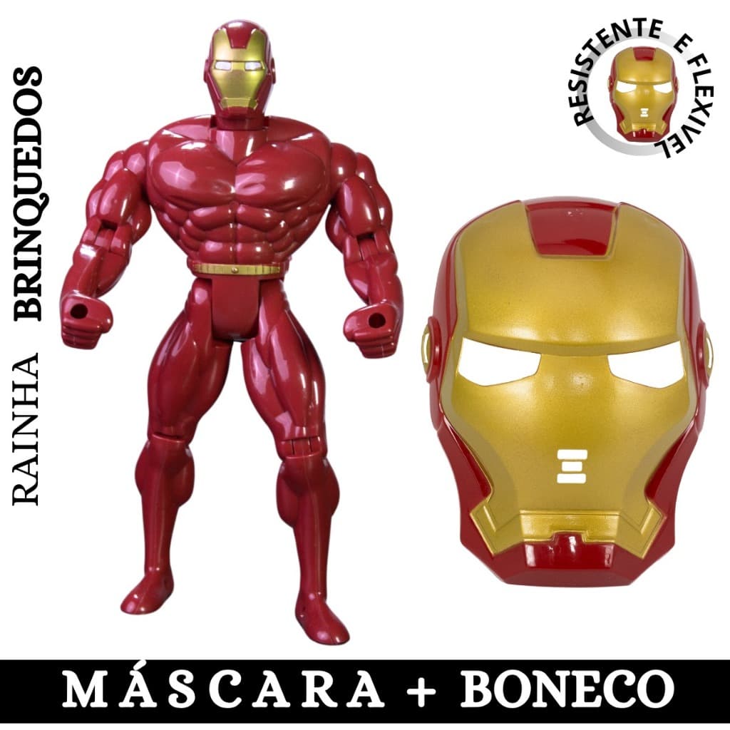 Kit Mascara Confortável + Boneco 30cm Brinquedo Super Herói Personagem De Ação Articulável Menino Presente Aniversário