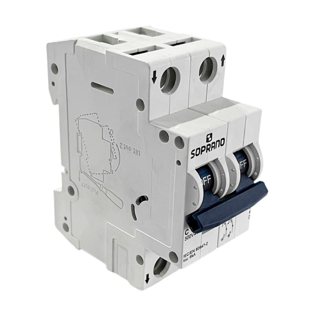 Disjuntor Soprano SHB2-C016A 2 Polos 500V 16A Corrente Contínua, 05121.2016.21
