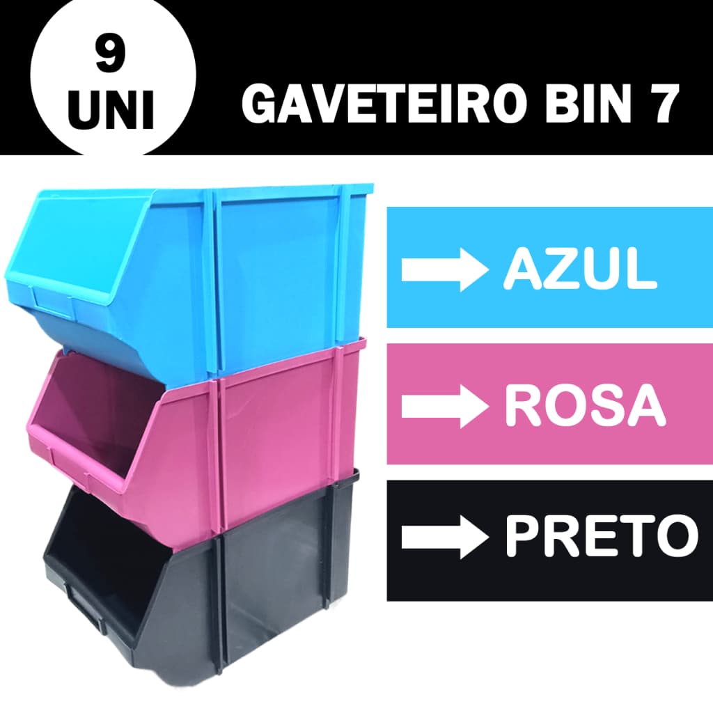 9 Peças Caixas Organizadoras Gaveteiro Bin Nº 7 - Escolha a Cor