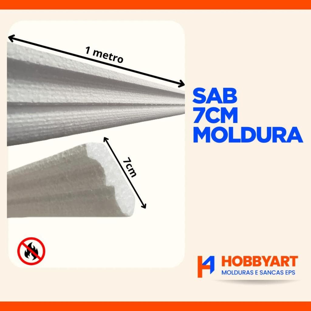 Moldura sanca roda teto isopor eps kit de 40 Metros -  7 cm de face - HOBBYART - S/ABAS