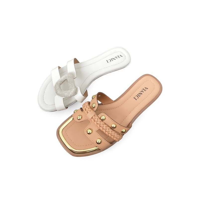 Sandália Feminina Rasteirinha Rasteira Feminina Kit 2 Pares Confortável Dia a Dia Calce Fácil