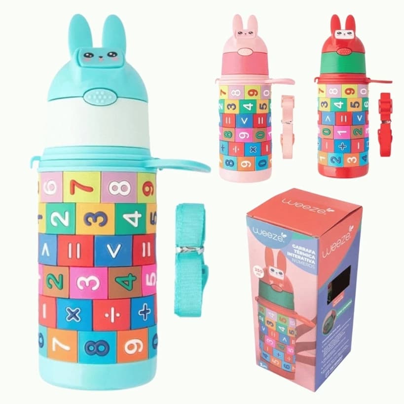 Garrafa Térmica Infantil Portátil Com Tabuada Interativa Educacional Com Canudo 350ml