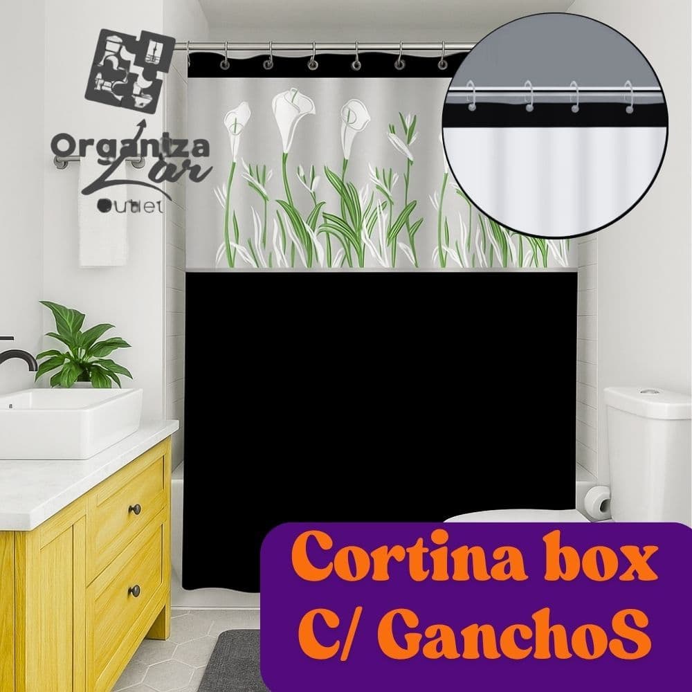 Cortina Box em PVC Estampada Para Banheiro Anti Mofo Com Ganchos