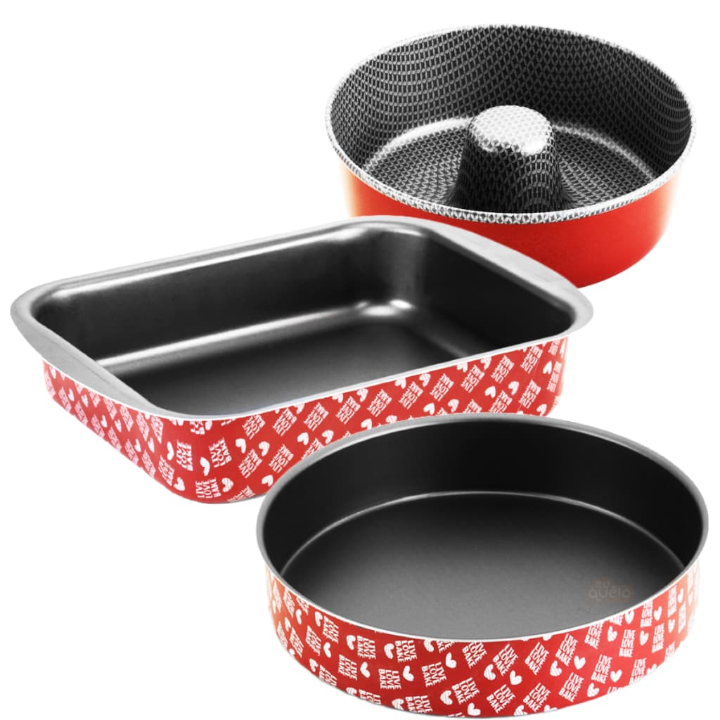 Kit 3 Assadeiras c/ Forma Cone + Assadeira Retangular + Forma Redonda Antiaderente