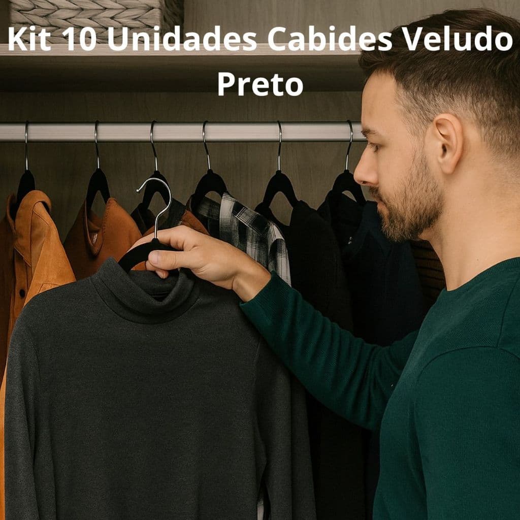 Kit 10 Unidades Cabides Slim Veludo Preto