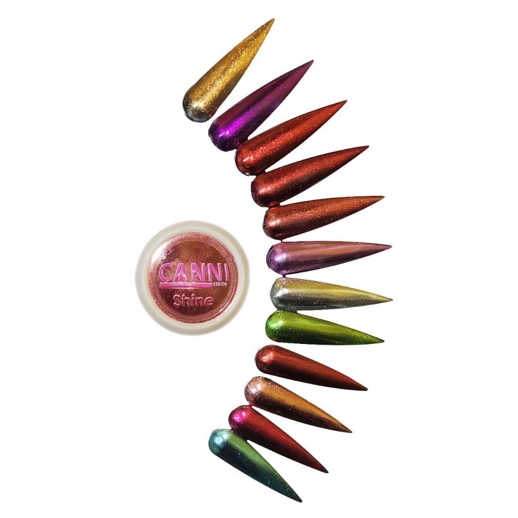 Pó cromo para unhas shine canni color 12 cores