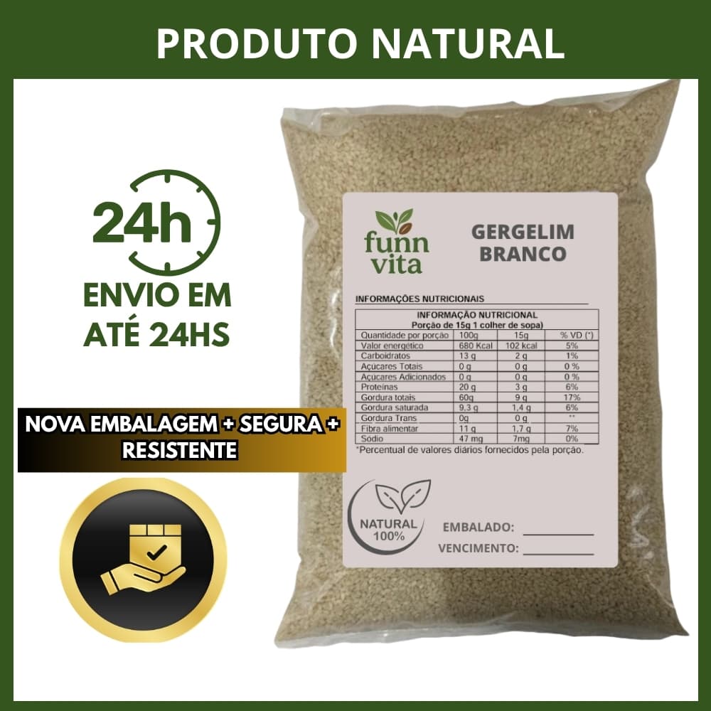 SEMENTE GERGELIM BRANCO NACIONAL DESPELICULADO SEM CASCA NATURAL PURO
