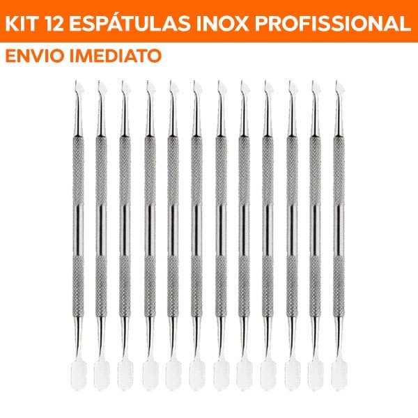Kit 12 Espátulas Dupla Inox Manicure e Pedicure Profissional Empurrar Cutícula Sekich