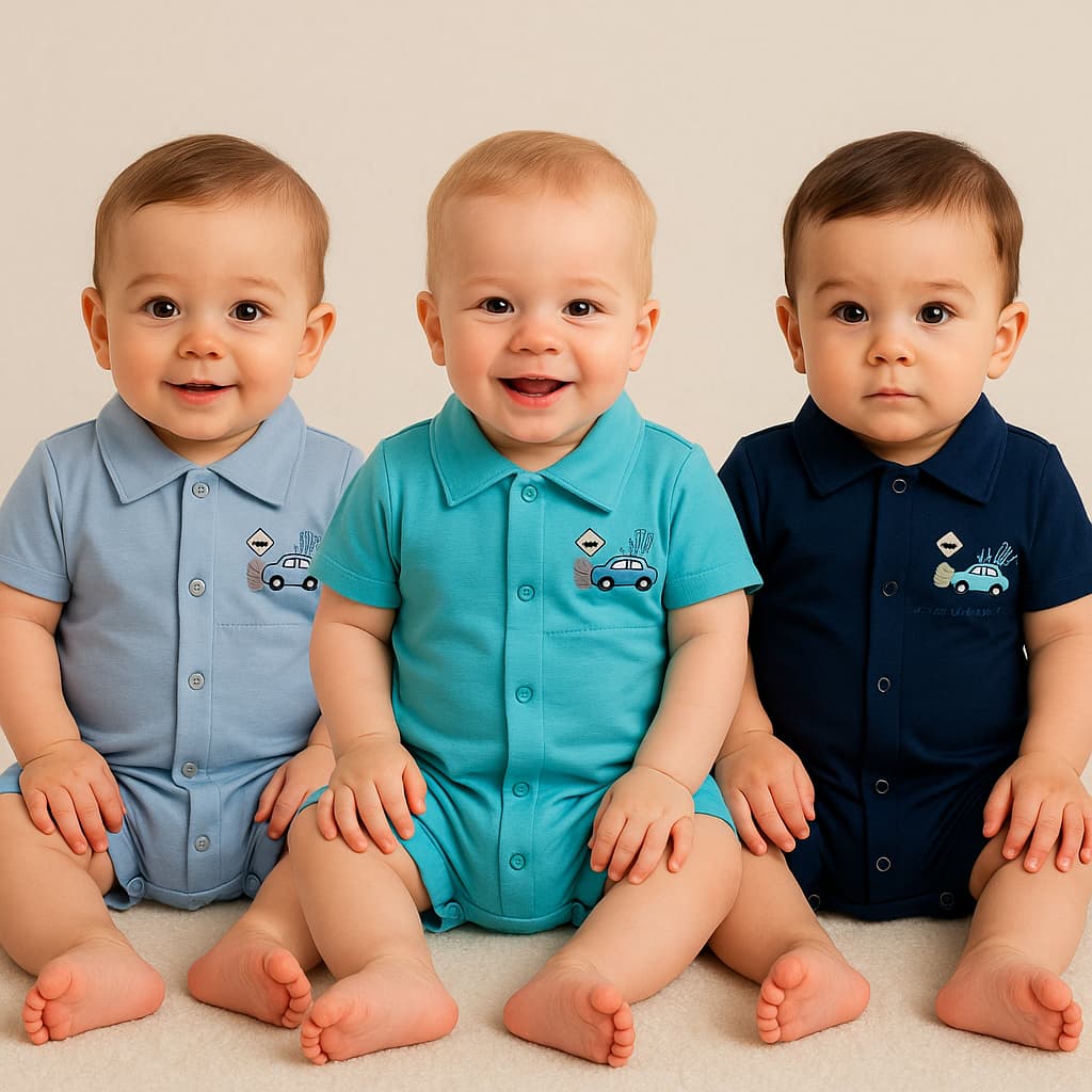 Kit 3 Macacões Curtos Infantil Bebê Menino Básico e Super Confortável