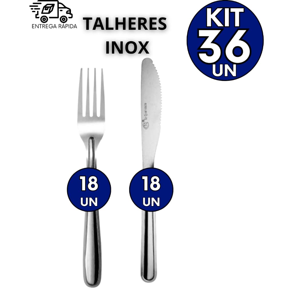 Kit 36 Talheres 100% Inox 18 Garfos 18 Facas Padaria Casa Cozinha Lanchonete Bar e Buffet
