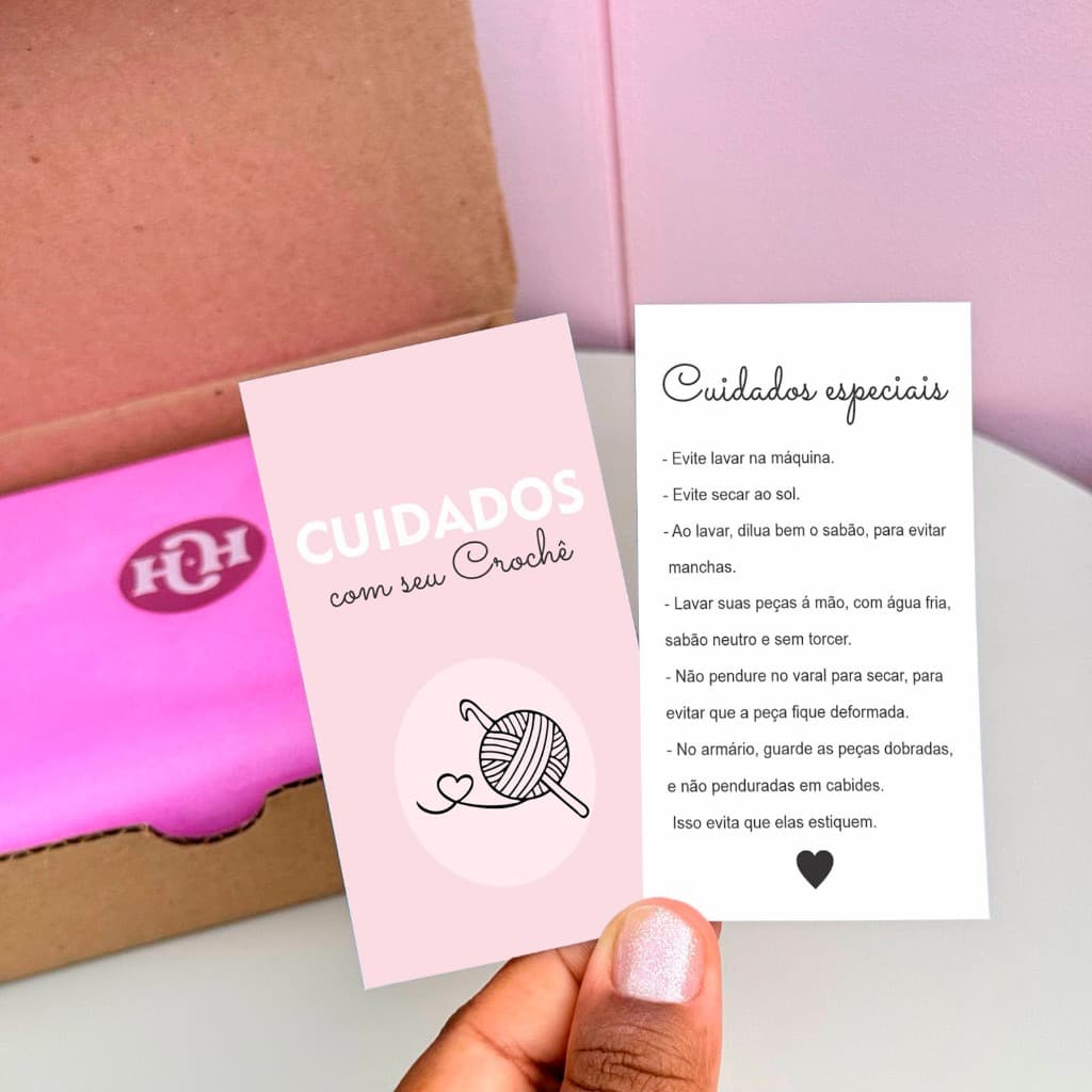 Cartão de Cuidados com seu Crochê - Tag de cuidados - Pronta entrega 50/100Un
