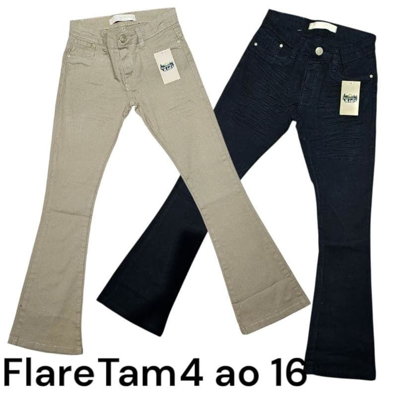 calça jeans flare infantil menina tam 4 6 8 10 12 14 16 calça sarja juvenil fler calça de sarja brim infantil menina