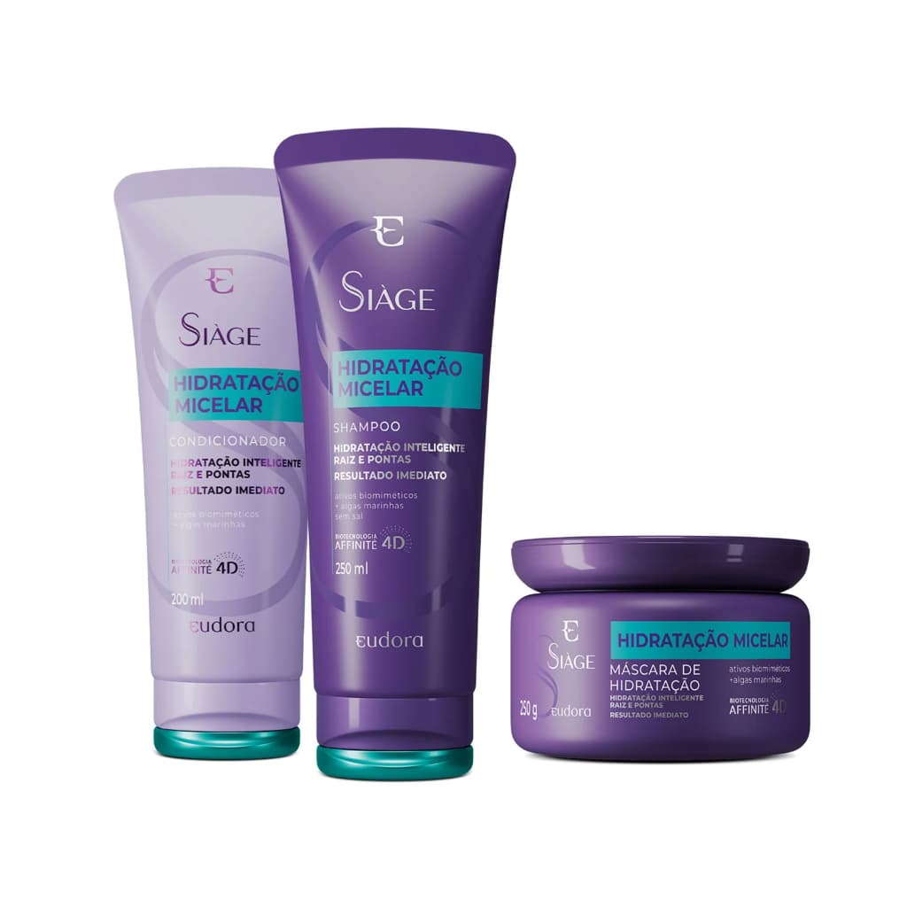 Eudora Siàge Hidratação Micelar- Shampoo 250ml / Condicionador 200ml / Máscara Capilar 250g