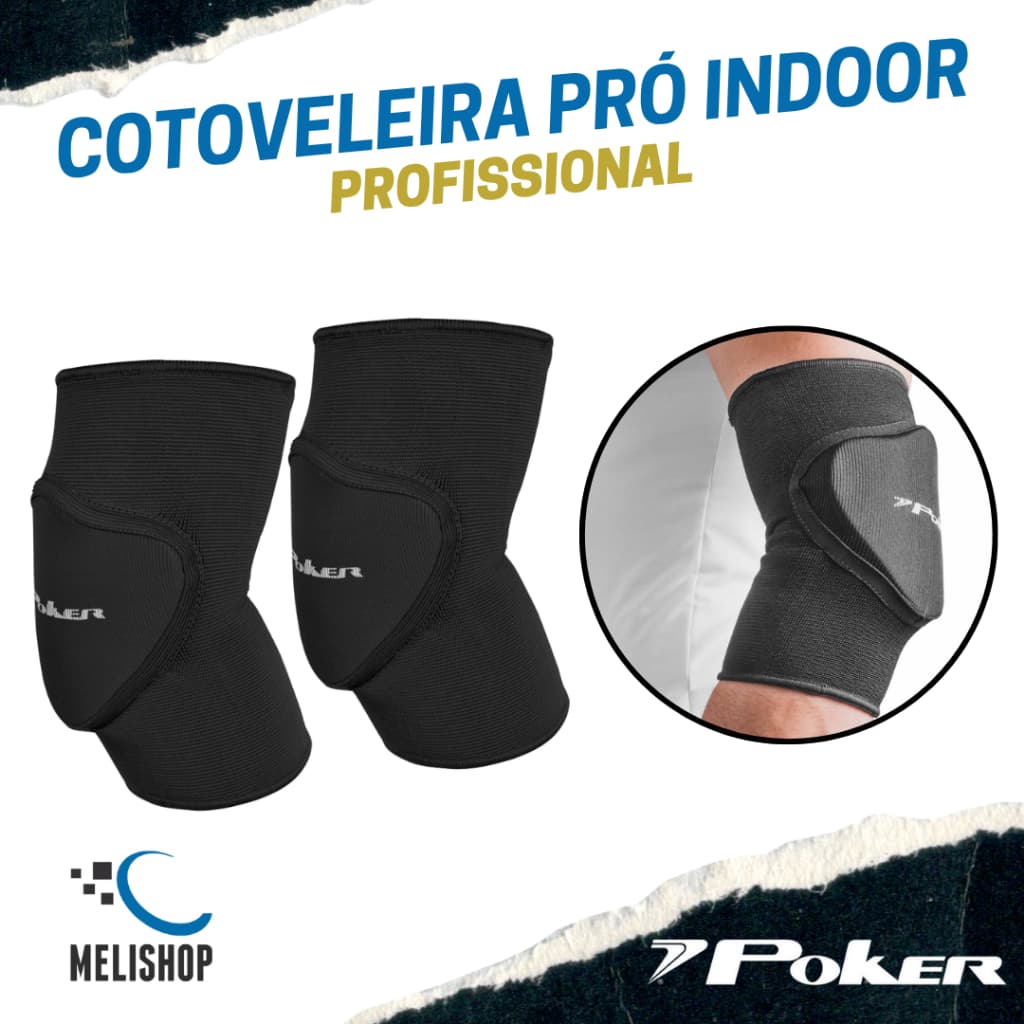 Cotoveleira Pro Indoor Poker para Esportes Vôlei Futsal Handebol Basquete Preto