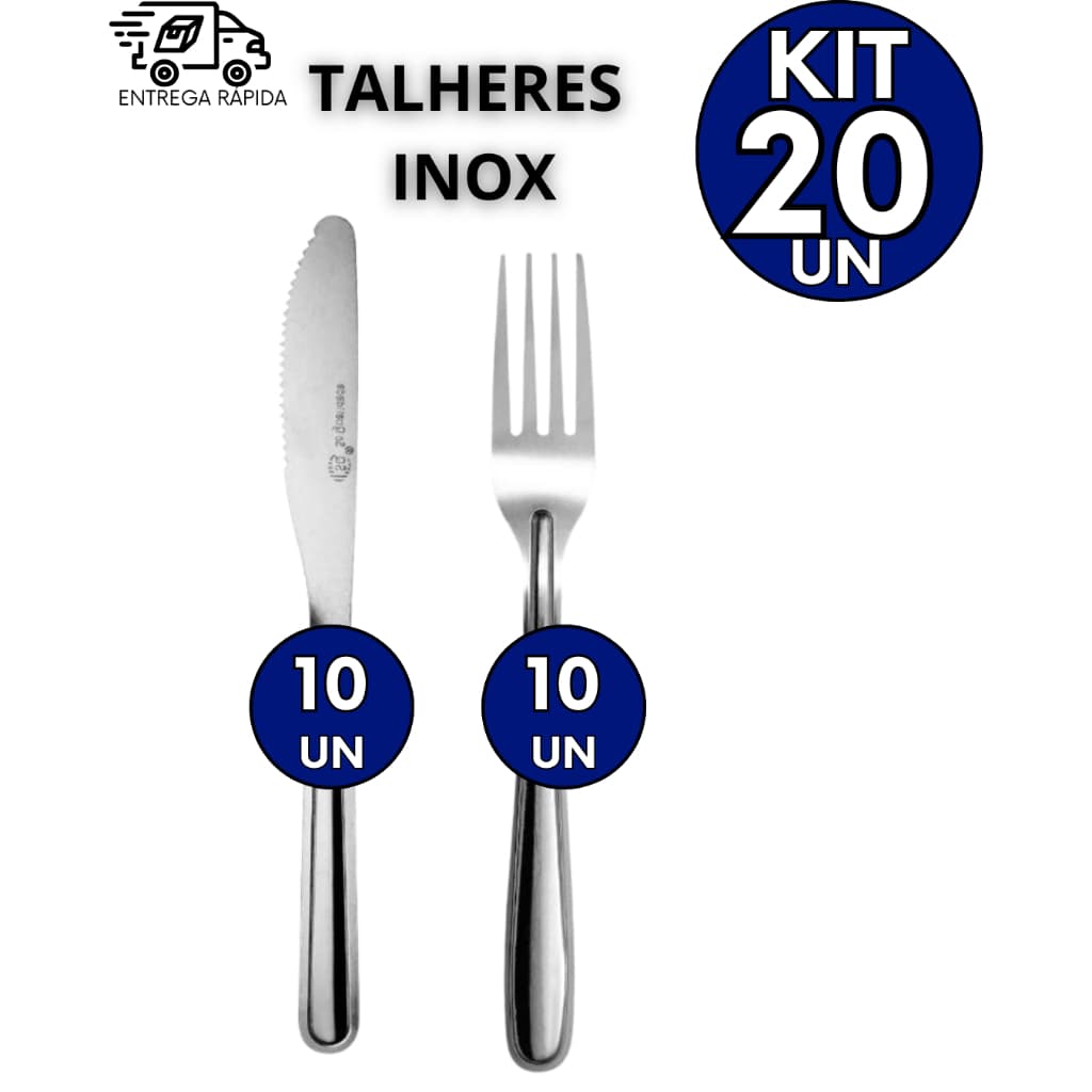 Kit 20 Talheres 100% Inox 10 Garfos 10 Facas Padaria Casa Cozinha Lanchonete Bar e Buffet