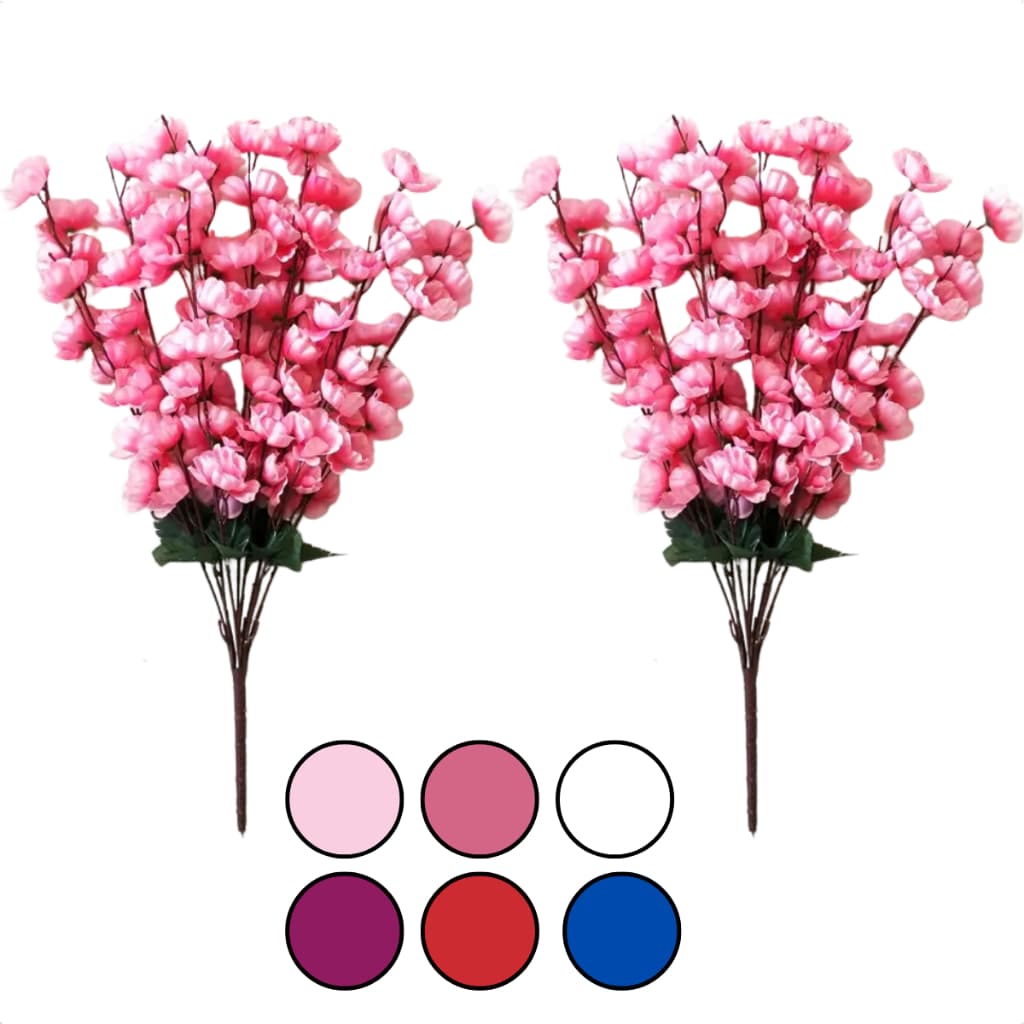 2 Buques De Cerejeira Artificial 55cm 14 Galhos Decoração Folhagem Arranjo de Flores Flor Pessegueiro