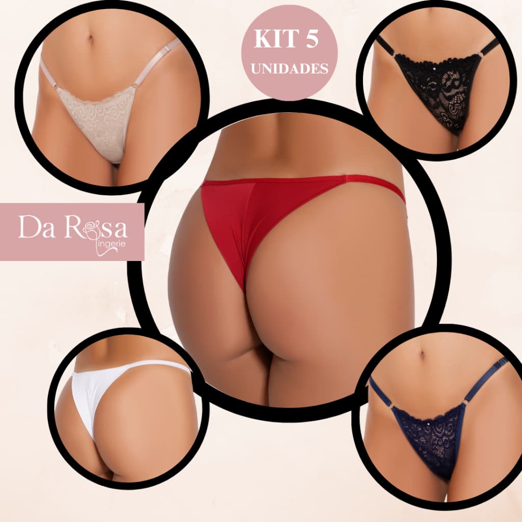 Kit com 5un. Tanga Regulável D'Lírius (az. marinho; br; choc; preto; rubi)