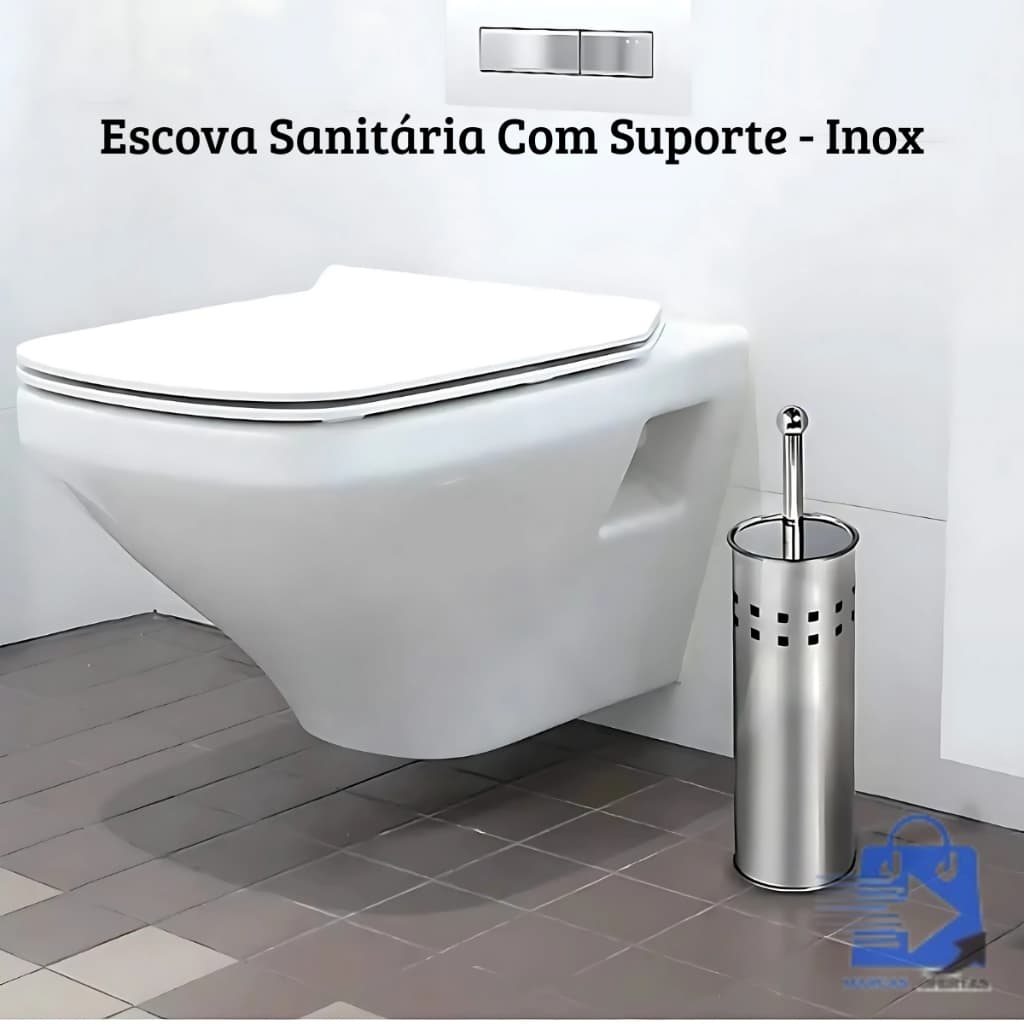 Escova Sanitária com Suporte Inox  Funcionalidade com Elegância para Seu Banheiro