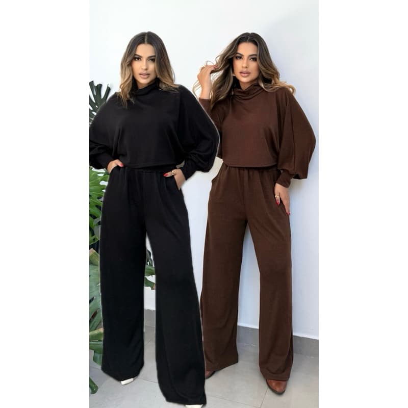 Kit Conjunto feminino MOLETINHO. Calça pantalona e blusa oversized. Blusa manga morcego, gola boba.