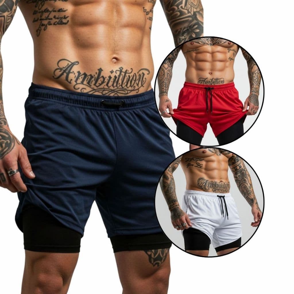 Shorts De Corrida 2 em 1 Com Suporte Para Celular Bermuda Masculina De Academia