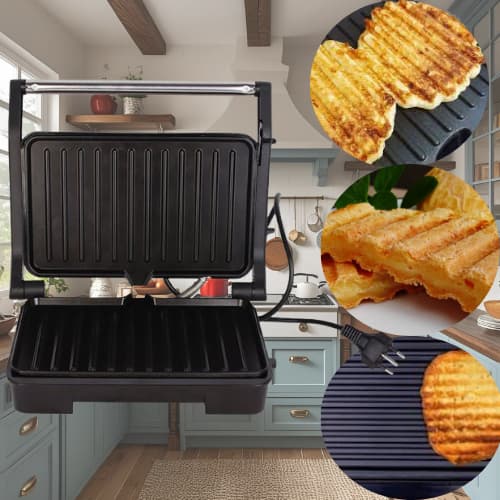 Sanduicheira Elétrica Grill 1000W Inox 127V | Antiaderente, Compacta, Grelha Carnes e Legumes