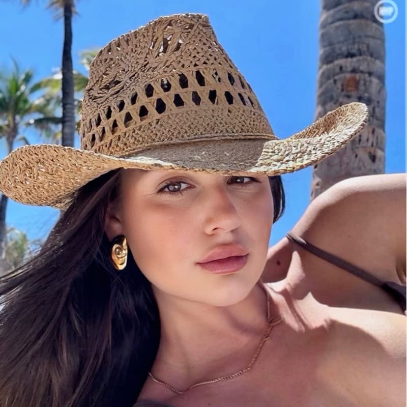 Chapéu de Praia Palha Natural Vazado Estilo Cowgirl Country Cowboy Unissex Feminino Verão 2025 Tendência Moda Respirável