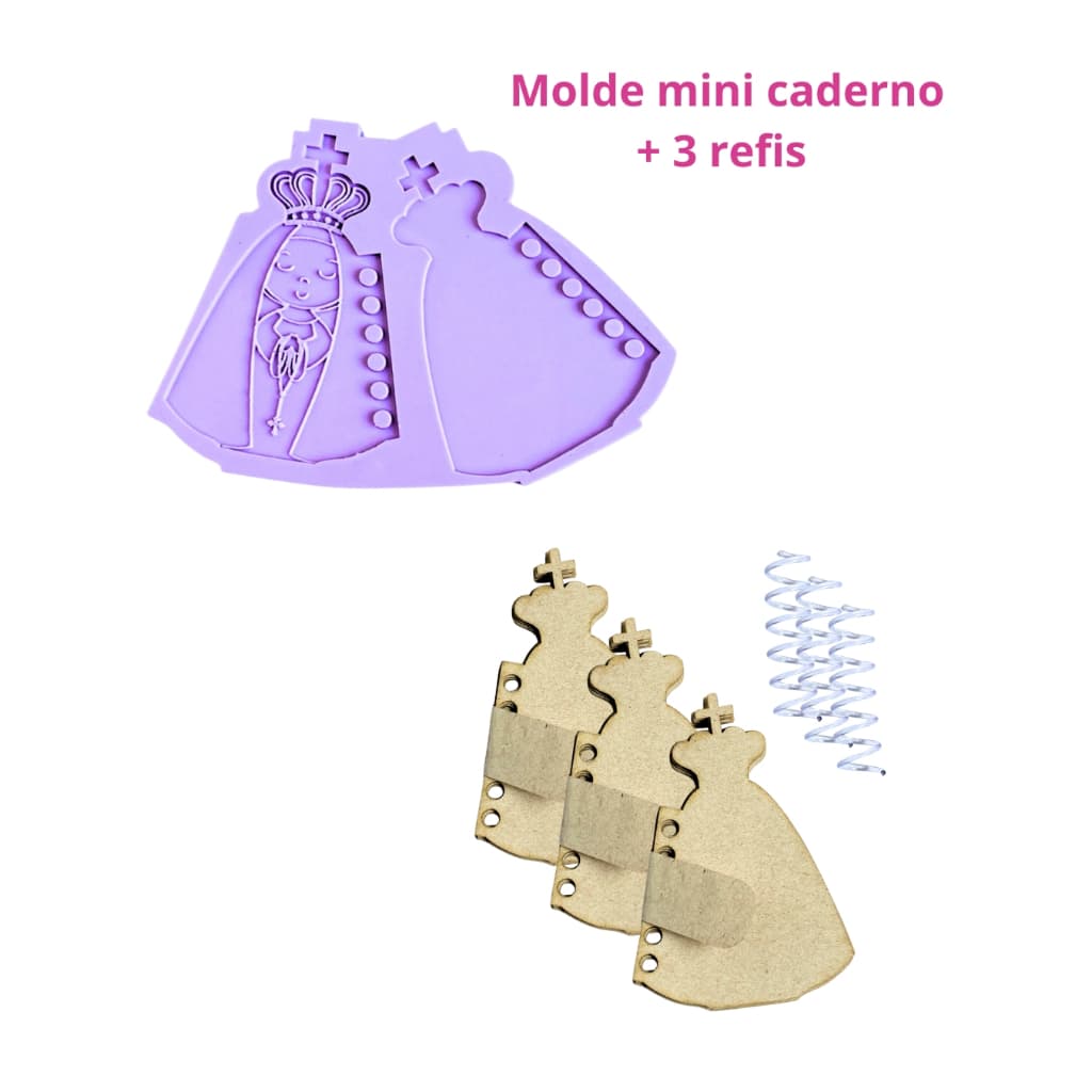 KCD1 Molde de silicone mini caderno Nossa Senhora + 3 refis mii caderno resina decorar