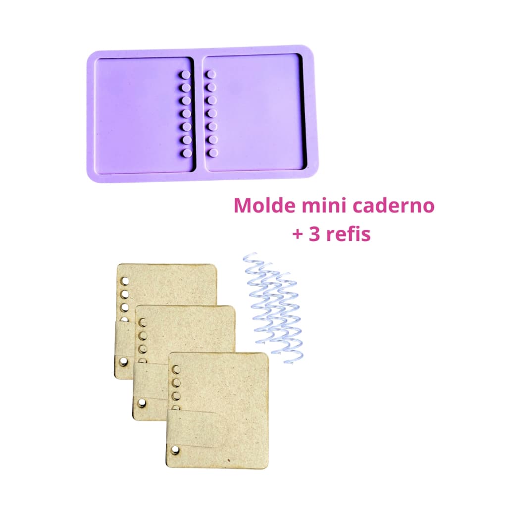 KCD3 Molde de silicone mini caderno Arredondado + 3 refis de mini caderno resina decorar