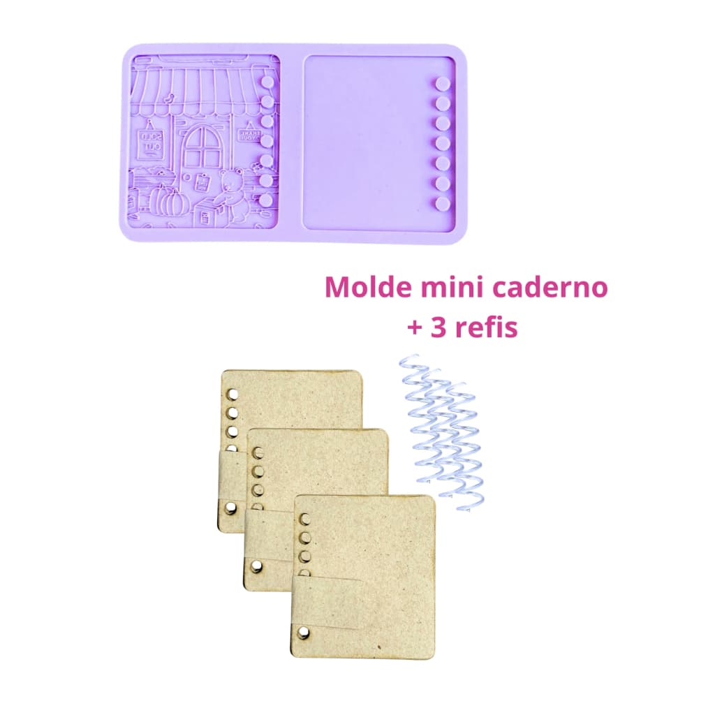 KCD4 Molde de silicone mini caderno Ursinho Colorido + 3 refis mini caderno resina decorar