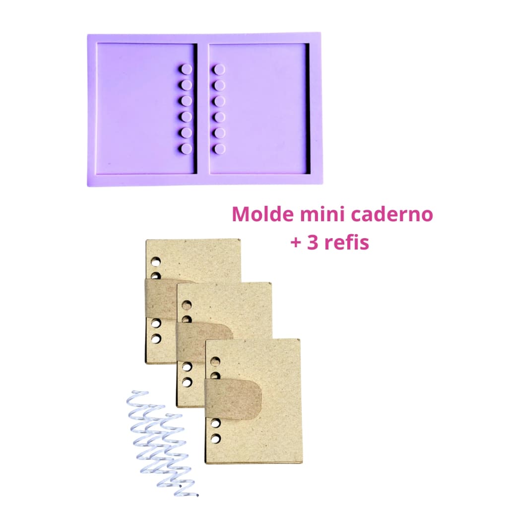 KCD5 Molde de silicone mini caderno Liso + 3 refis mini caderno resina decorar