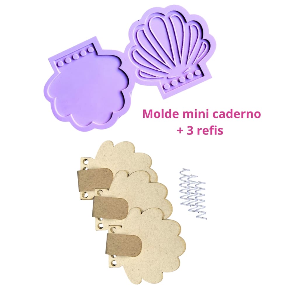 KCD6 Molde de silicone mini caderno Concha + 3 refis mini caderno resina decorar