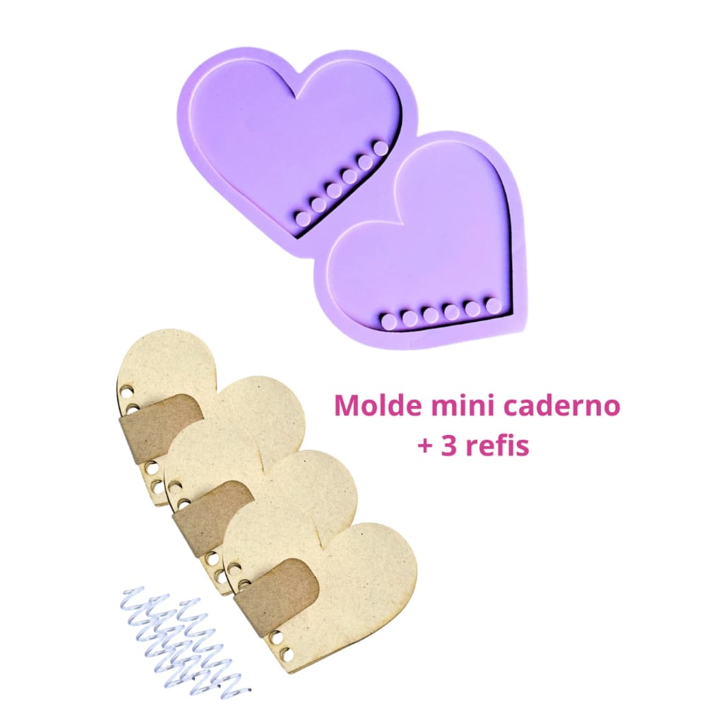 KCD7 Molde de silicone mini caderno Coração + 3 refis mini caderno resina decorar