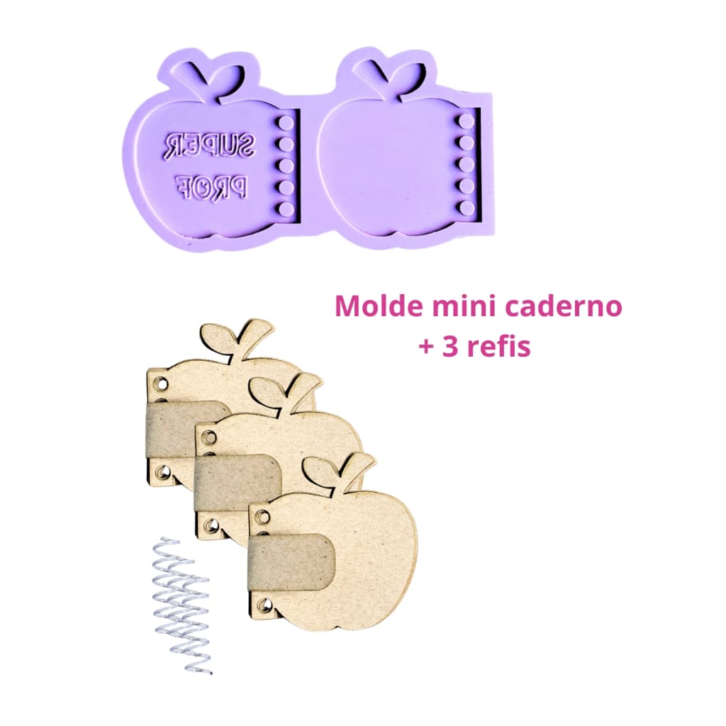 KCD8 Molde de silicone mini caderno Maçã + 3 refis mini caderno resina decorar